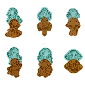 astronaut 3d cookie cutters with plunger stamps set, 6 pcs cartoon pressable biscuit cutters shape for treats diy baking cookie supplies