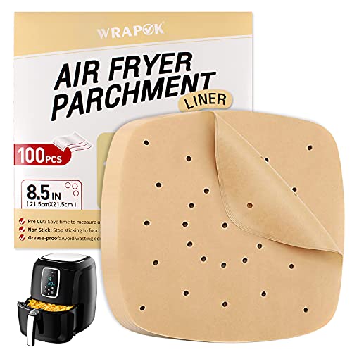 WRAPOK Air Fryer Parchment Paper 8.5 Inch Unbleached Perforated Sheet Non-Stick Liner for Meats, Chips or Cookies - 100 Count