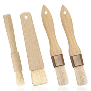 4 pcs pastry brushes,danzix round and flat oil brush with boar bristles used for cooking baking bbq sauce basting