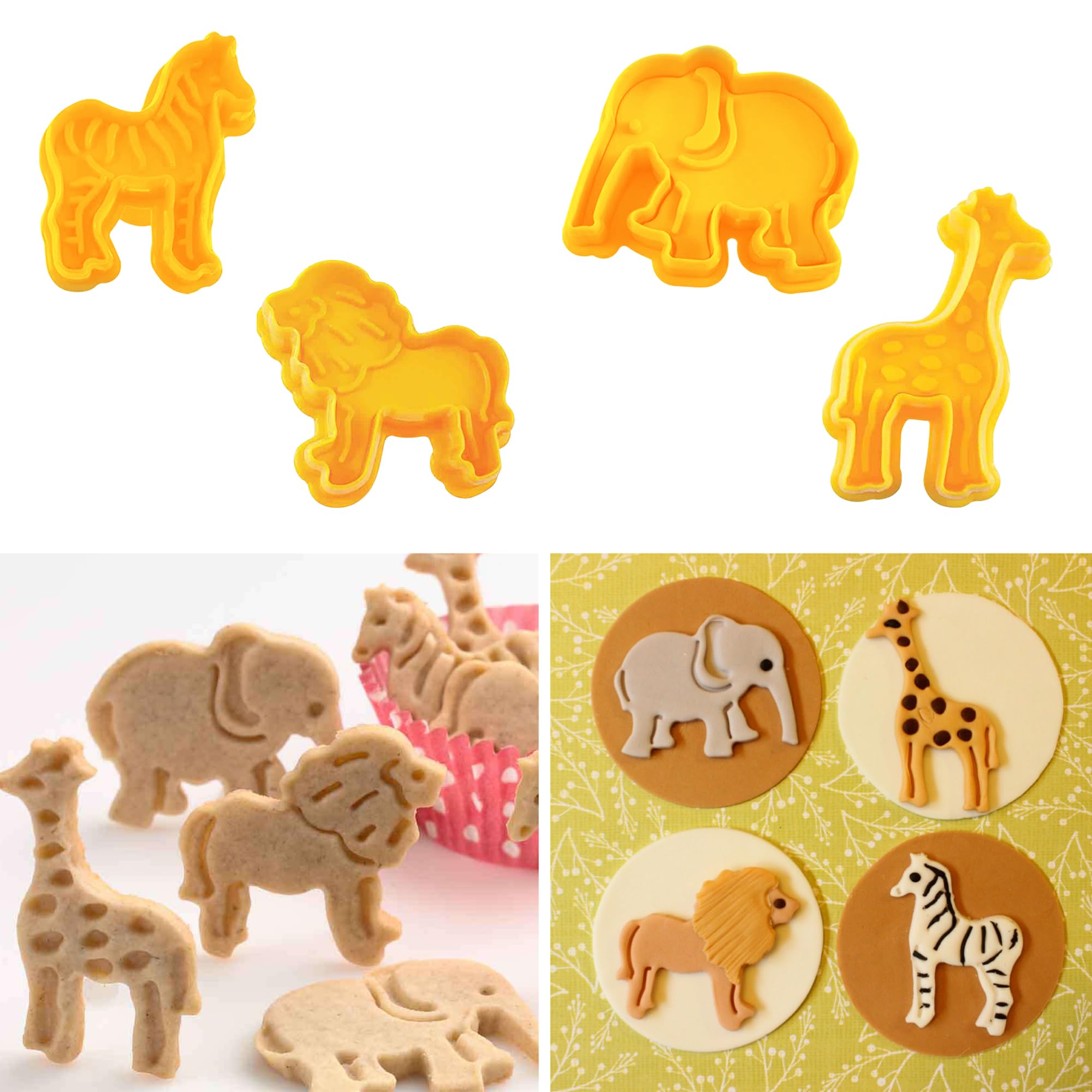 4-Piece Set Animal Cookie Cutters | Zoo Animals Cookie Cutters | Fondant Cutters Shapes | Perfect for Baking | Elephant, Giraffe, Lion, Zebra Shapes Cookie Cutter | DIY Baking Mold for Kids