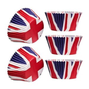 120 pcs union jack paper cupcake liners coronation cupcake cases baking cups muffin cake cups great britain table food decorations for king charles iii coronation party decorations, red/white/blue