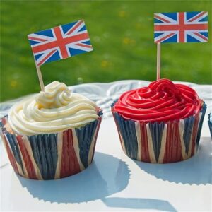 120 Pcs Union Jack Paper Cupcake Liners Coronation Cupcake Cases Baking Cups Muffin Cake Cups Great Britain Table Food Decorations for King Charles III Coronation Party Decorations, Red/White/Blue