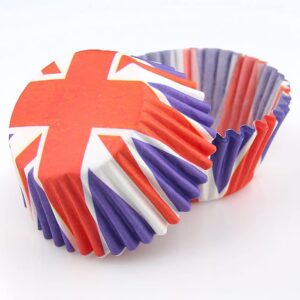 120 Pcs Union Jack Paper Cupcake Liners Coronation Cupcake Cases Baking Cups Muffin Cake Cups Great Britain Table Food Decorations for King Charles III Coronation Party Decorations, Red/White/Blue