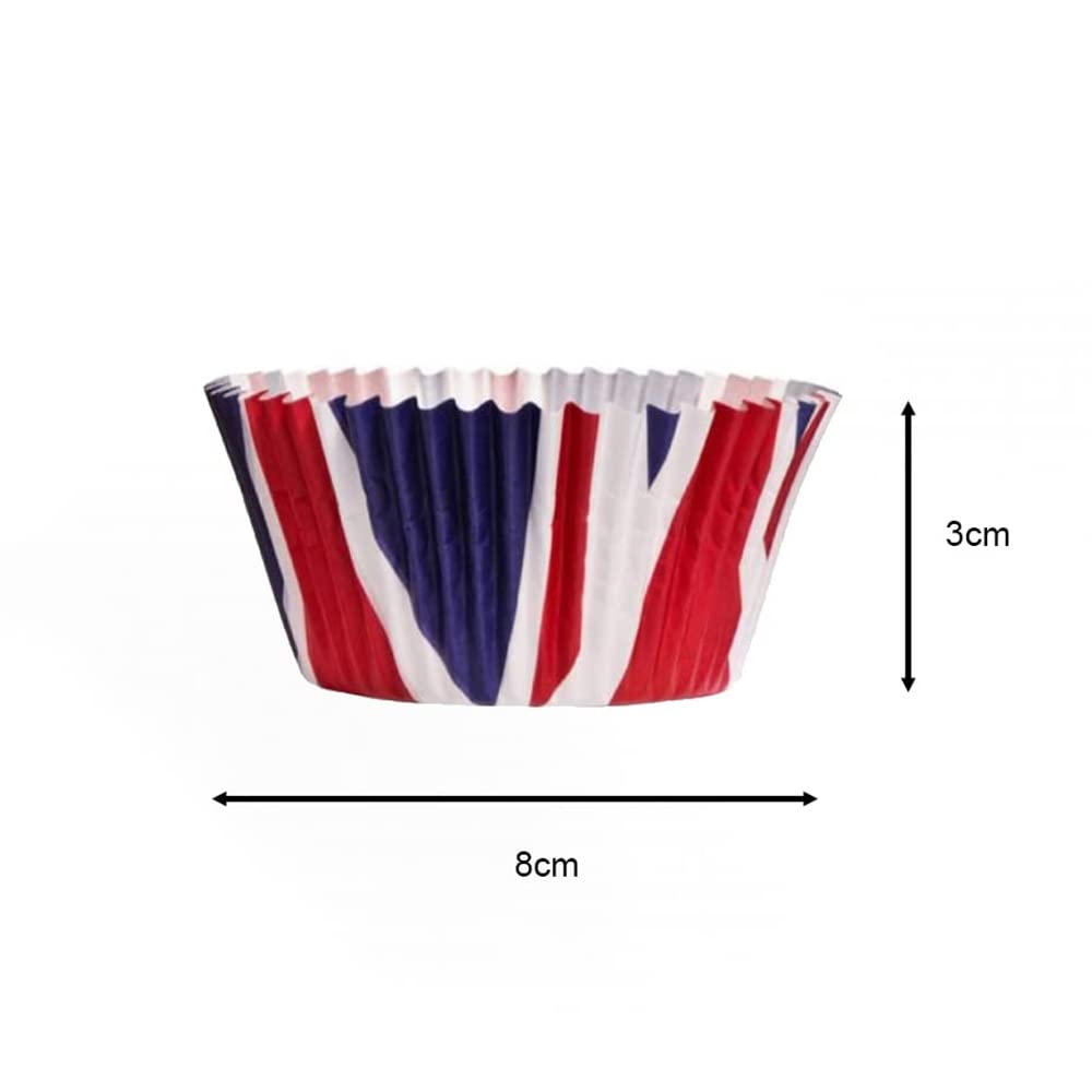 120 Pcs Union Jack Paper Cupcake Liners Coronation Cupcake Cases Baking Cups Muffin Cake Cups Great Britain Table Food Decorations for King Charles III Coronation Party Decorations, Red/White/Blue