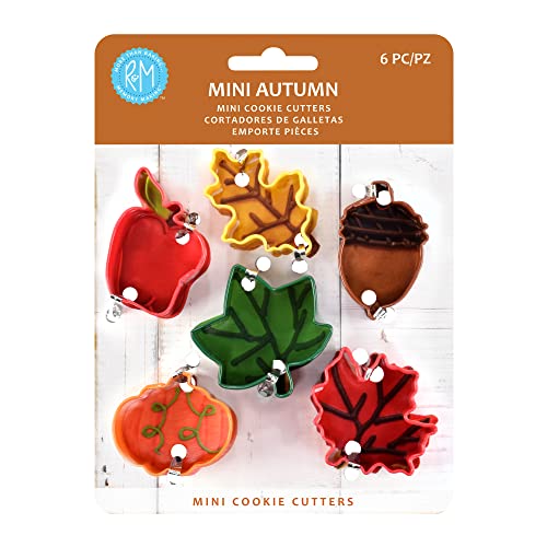 R&M International Mini Autumn Leaf Cookie Cutters, Apple, Pumpkin, Acorn, Oak, Ivy, Maple, 6-Piece Set