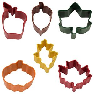 R&M International Mini Autumn Leaf Cookie Cutters, Apple, Pumpkin, Acorn, Oak, Ivy, Maple, 6-Piece Set