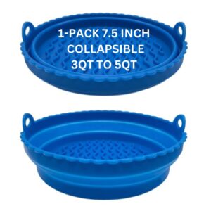 g3 kitchenware 1-pack air fryer silicone liners foldable | non-stick reusable silicone air fryer liners| collapsible air fryer silicone pot baking tray basket| 7.5 inch, 3qt – 5qt (blue)