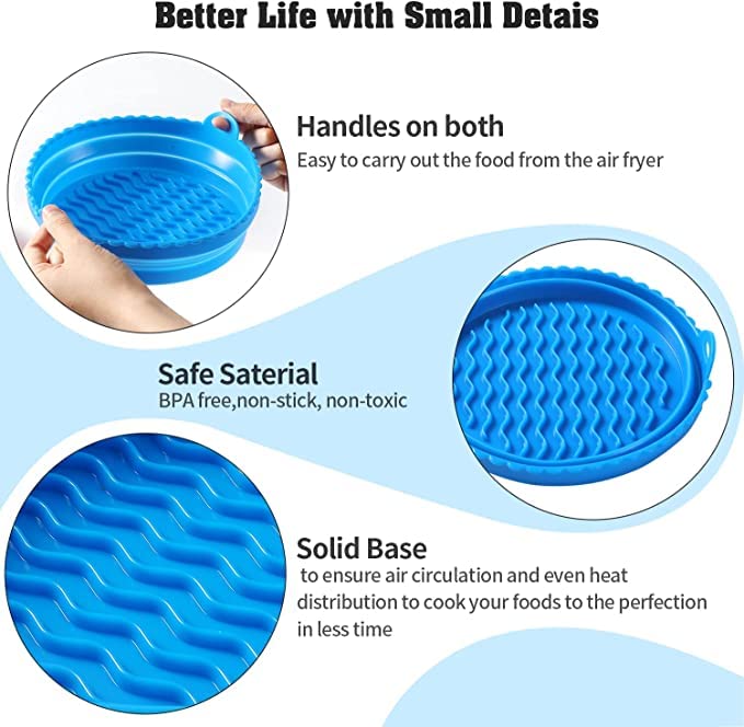 G3 Kitchenware 1-Pack Air Fryer Silicone Liners Foldable | Non-Stick Reusable Silicone Air Fryer Liners| Collapsible Air Fryer Silicone Pot Baking Tray Basket| 7.5 Inch, 3QT – 5QT (Blue)