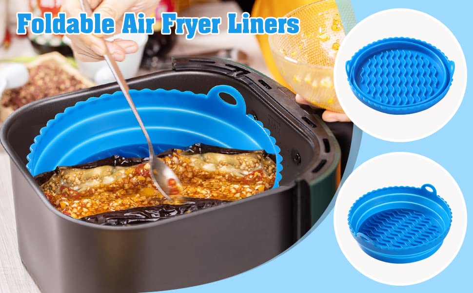 G3 Kitchenware 1-Pack Air Fryer Silicone Liners Foldable | Non-Stick Reusable Silicone Air Fryer Liners| Collapsible Air Fryer Silicone Pot Baking Tray Basket| 7.5 Inch, 3QT – 5QT (Blue)