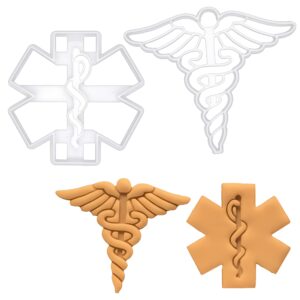 set of 2 medicine themed cookie cutters (designs: ems and caduceus), 2 pieces - bakerlogy
