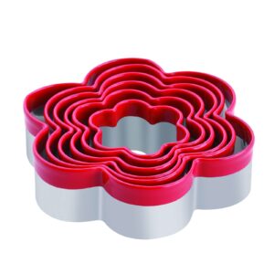 flower cookie cutters set 6-pcs, metal flower shapes biscuit cutter made of food grade stainless steel, protective red top with soft pvc, safe & healthy for kids