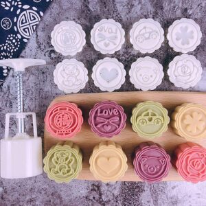 Mooncake Molds 50g with 8 Stamps, Chinese Mid-Autumn Festival Cookie Stamp Set Hand Press Moon Cake Mold DIY Pastry Tool Fondant Cutters Set for Gum Paste, Sugarcraft Candy, Cake Molds for Baking