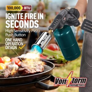 Cooking Torch Kitchen Blow Torch - Grill Gun Propane Torch with 100,000 BTU, Adjustable Flame, Sous Vide Torch, Culinary Torch for Searing steaks, Meat, Food, Lighting Campfires, BBQ