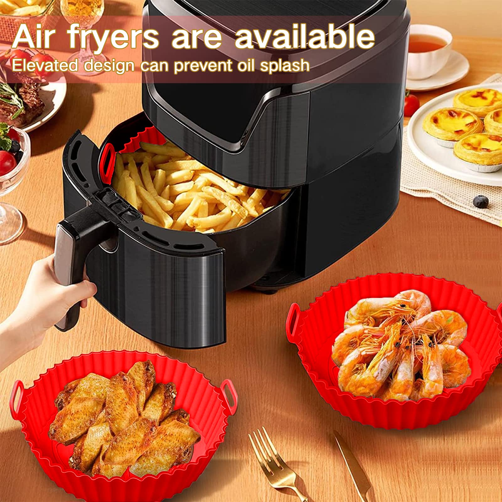 Air Fryer Liners Baking Paper Round, 203pcs Air Fryer Parchment Disposable with 7.5" Air Fryer Silicone Liner, Non-Stick Wax Paper for Air Fryer Liner, Water-proof, Oil-proof for Roasting Microwave