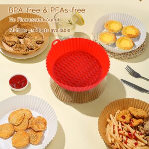 Air Fryer Liners Baking Paper Round, 203pcs Air Fryer Parchment Disposable with 7.5" Air Fryer Silicone Liner, Non-Stick Wax Paper for Air Fryer Liner, Water-proof, Oil-proof for Roasting Microwave