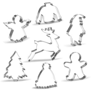 large christmas cookie cutter set - 7 piece - stainless steel