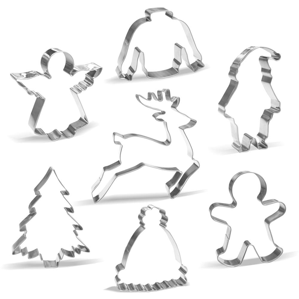 Large Christmas Cookie Cutter Set - 7 Piece - Stainless Steel