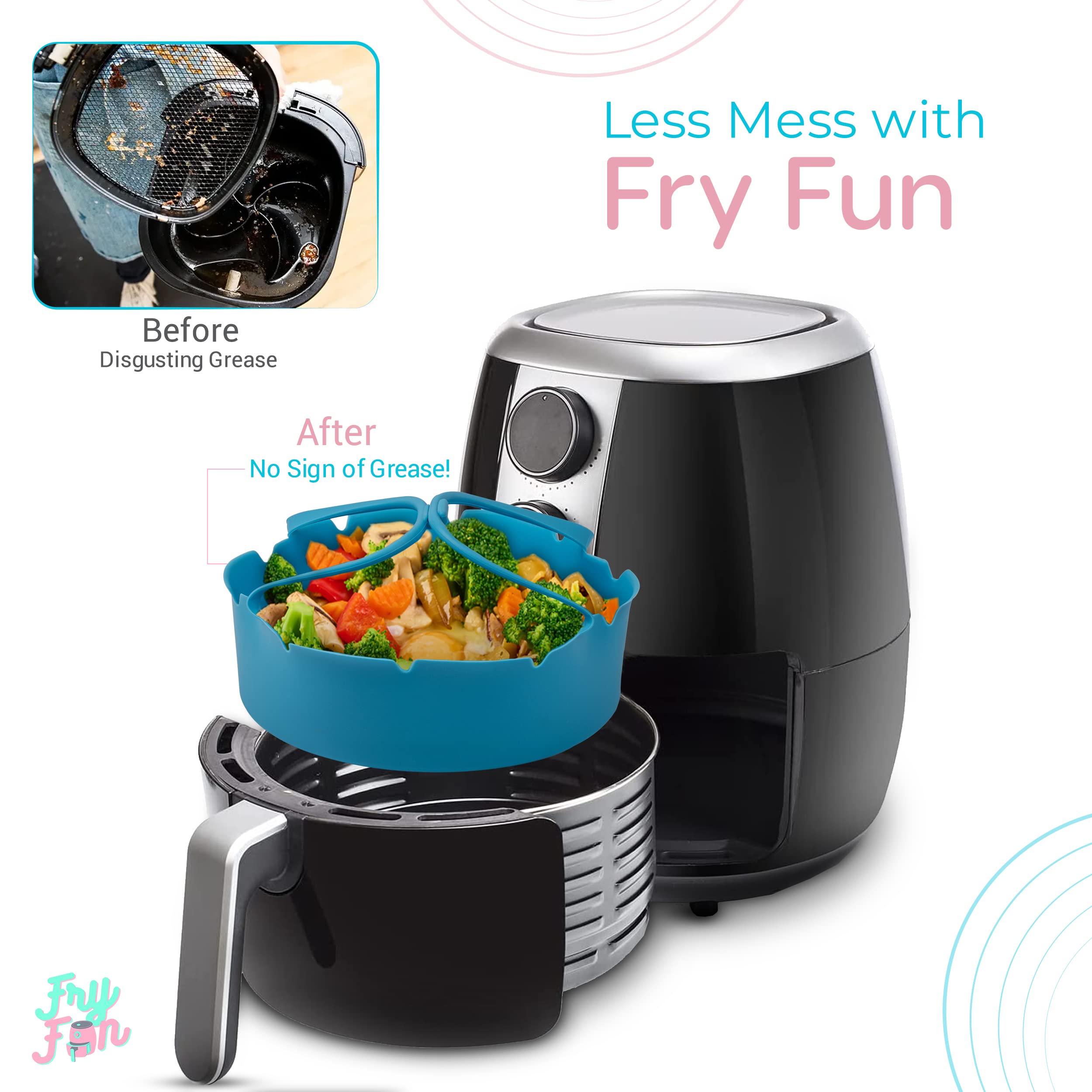 Fry Fun Air Fryer Silicone Liners - Silicone Air Fryer Liners Dishwasher Safe - Air Fryer Liners Silicone Set of 2 Includes Blue Mitts - Silicone Air Fryer Liners Reusable, Air Fryer Liners Silicone