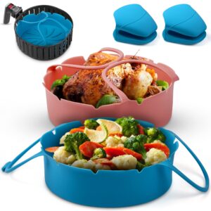 Fry Fun Air Fryer Silicone Liners - Silicone Air Fryer Liners Dishwasher Safe - Air Fryer Liners Silicone Set of 2 Includes Blue Mitts - Silicone Air Fryer Liners Reusable, Air Fryer Liners Silicone