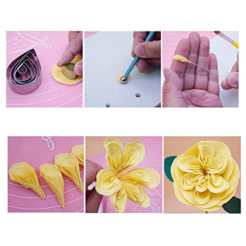 Zavaca 7 Pcs Rose Petal Cutter, 4 Pcs Herbaceous Peony Cutter & 4 Pcs Metal Ball Fondant Cake Decorating Sugarcraft Gumpaste Flower Modelling Mold Set