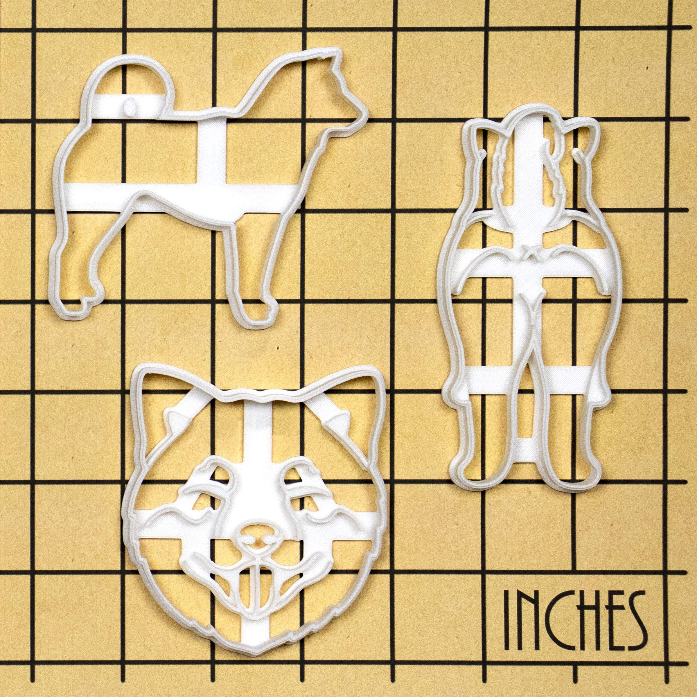 Set of 3 Shiba Inu cookie cutters (Designs: Silhouette, Butt, Face), 3 pieces - Bakerlogy