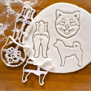 Set of 3 Shiba Inu cookie cutters (Designs: Silhouette, Butt, Face), 3 pieces - Bakerlogy