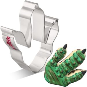liliao dinosaur foot cookie cutter for kids birthday party - 3 x 4 inches - dino biscuit and fondant cutters - stainless steel