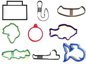 fish with fishing gear tackle box pole hook lure set of 9 cookie cutters made in usa pr1306