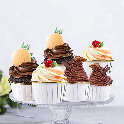 Cupcake Liners With Lids, 50 Pack 3.5 Oz Disposable Foil Baking Cup Muffin Tins Mini Cupcake Liner Cupcake Wrappers Holders For Wedding Valentine-White in Gold
