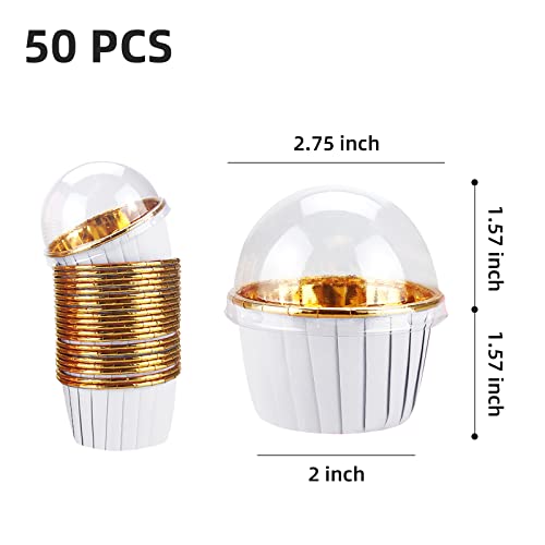 Cupcake Liners With Lids, 50 Pack 3.5 Oz Disposable Foil Baking Cup Muffin Tins Mini Cupcake Liner Cupcake Wrappers Holders For Wedding Valentine-White in Gold