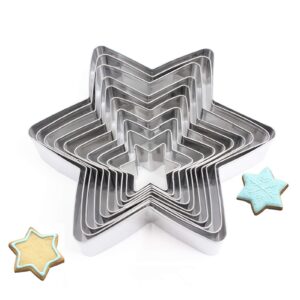 mziart star cookie cutter set, 10 piece assorted sizes star cookie molds, stainless steel metal six-pointed star shapes biscuit molds fondant cake cutter