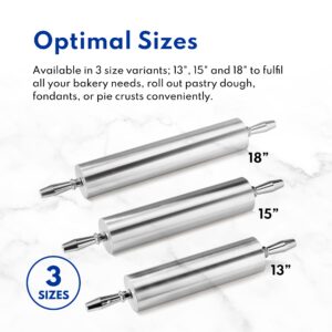 New Star Foodservice 37517 Extra Heavy Duty Restaurant Aluminum Rolling Pin, 15", Silver