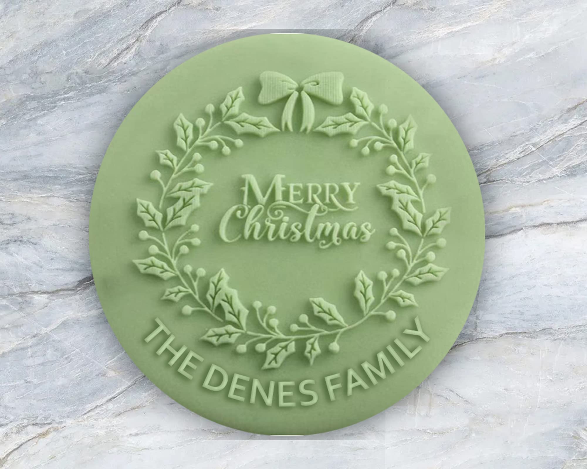 Personalized Merry Christmas Cookie Stamp With Your Family Name 3d Raised Design For Baking Cookie Stamps Suitable For Fondant, Frosting, Decorative Cakes/Sugar Paste/Cupcakes