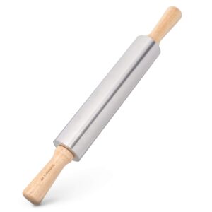 navaris stainless steel rolling pin - 17" non stick metal roller with wood handles for baking, cooking, cookies, biscuits, pizzas, dough, pastry