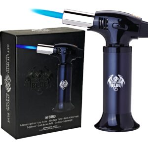 Kitchen Torch, blow torch -Special Blue Refillable Butane Torch With Safety Lock & Adjustable Flame and Fuel gauge - Culinary Torch, Creme Brulée Torch for Cooking Food, Baking, BBQ (Black)