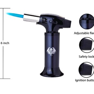 Kitchen Torch, blow torch -Special Blue Refillable Butane Torch With Safety Lock & Adjustable Flame and Fuel gauge - Culinary Torch, Creme Brulée Torch for Cooking Food, Baking, BBQ (Black)