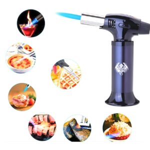 Kitchen Torch, blow torch -Special Blue Refillable Butane Torch With Safety Lock & Adjustable Flame and Fuel gauge - Culinary Torch, Creme Brulée Torch for Cooking Food, Baking, BBQ (Black)