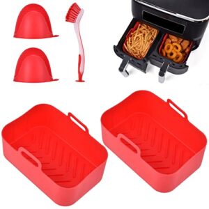 2-pack air fryer silicone pot for 8 qt ninja foodi dual dz201,reusable rectangle silicone air fryer liners,food safe air fryer basket accessories with heat proof gloves & cleaning brush