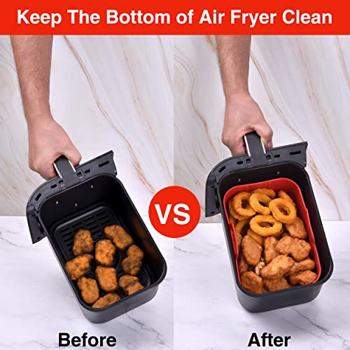 2-Pack Air Fryer Silicone Pot for 8 QT Ninja Foodi Dual DZ201,Reusable Rectangle Silicone Air Fryer Liners,Food Safe Air Fryer Basket Accessories with Heat Proof Gloves & Cleaning Brush