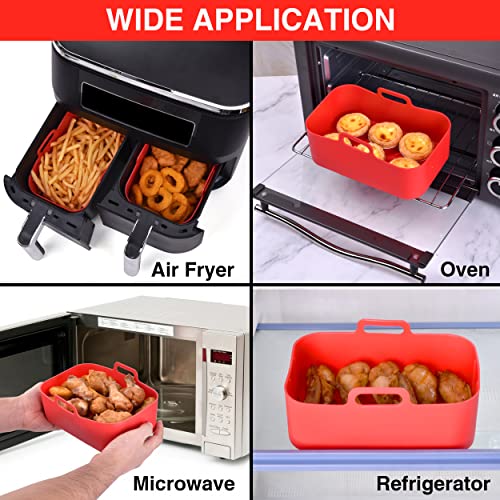 2-Pack Air Fryer Silicone Pot for 8 QT Ninja Foodi Dual DZ201,Reusable Rectangle Silicone Air Fryer Liners,Food Safe Air Fryer Basket Accessories with Heat Proof Gloves & Cleaning Brush