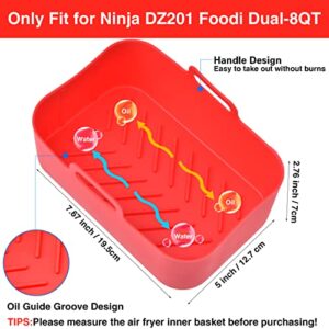 2-Pack Air Fryer Silicone Pot for 8 QT Ninja Foodi Dual DZ201,Reusable Rectangle Silicone Air Fryer Liners,Food Safe Air Fryer Basket Accessories with Heat Proof Gloves & Cleaning Brush