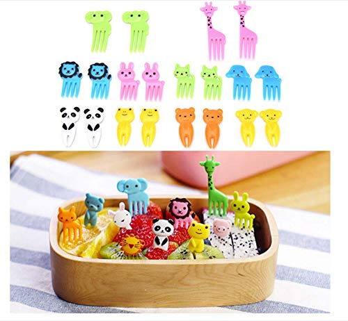 12 Pcs Stainless Steel Cookie & Vegetable & Fruit Cutters Shapes Sets, Mini Cookie Stamp Mold, Sandwich Cutters for Kids Baking+10 pcs Cute Cartoon Animals Food Picks and Forks Color Random