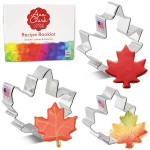 maple leaf cookie cutters 3-pc. set made in the usa by ann clark, 3", 3.25", 4"