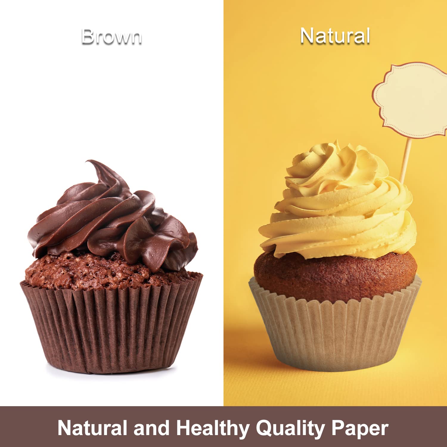 Whaline 1200Pcs Cupcake Liners Brown & Natural Muffin Liners 2 Colors Greaseproof Standard Paper Baking Cups for Birthday Wedding Gathering Party Fruit Candy Baking Supplies