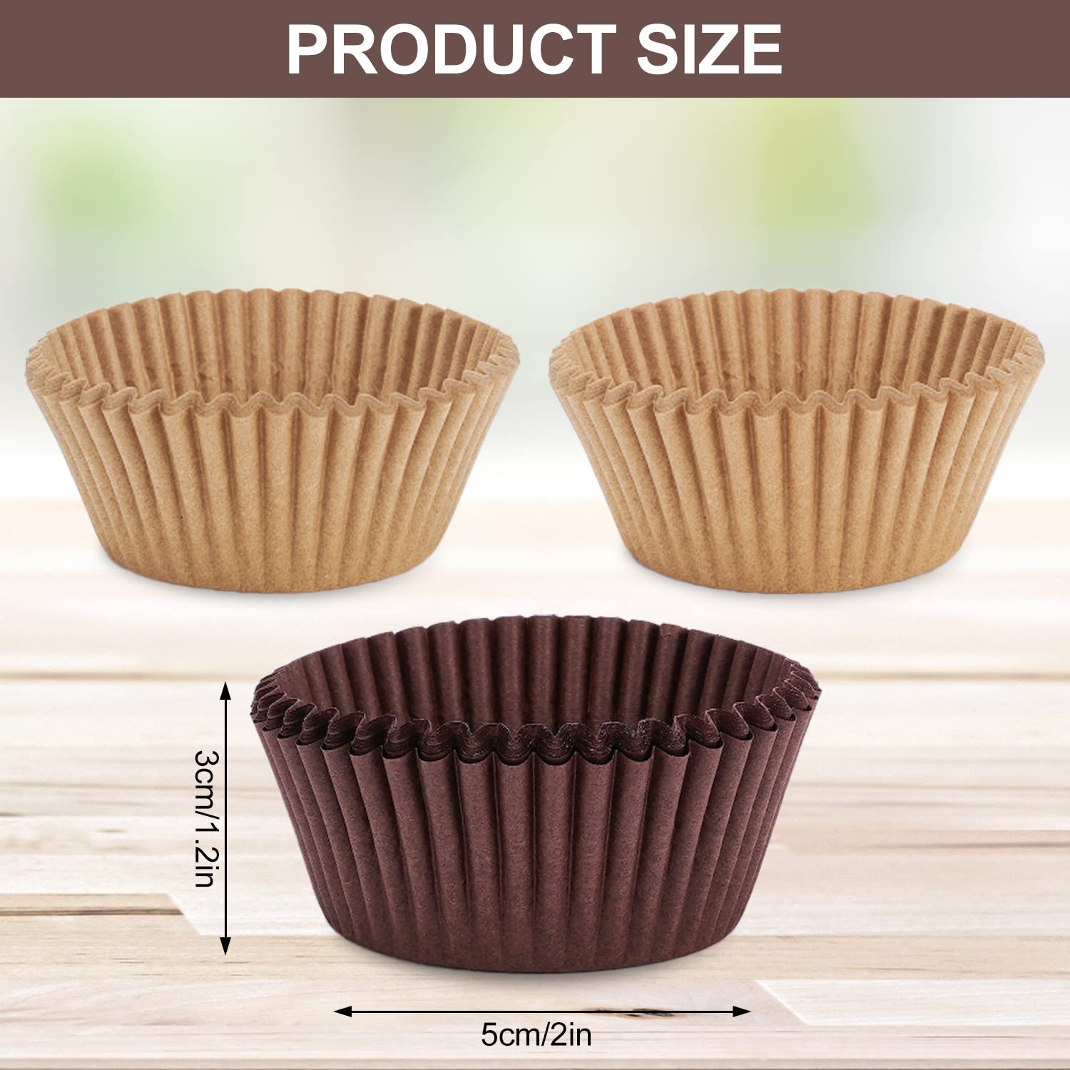 Whaline 1200Pcs Cupcake Liners Brown & Natural Muffin Liners 2 Colors Greaseproof Standard Paper Baking Cups for Birthday Wedding Gathering Party Fruit Candy Baking Supplies