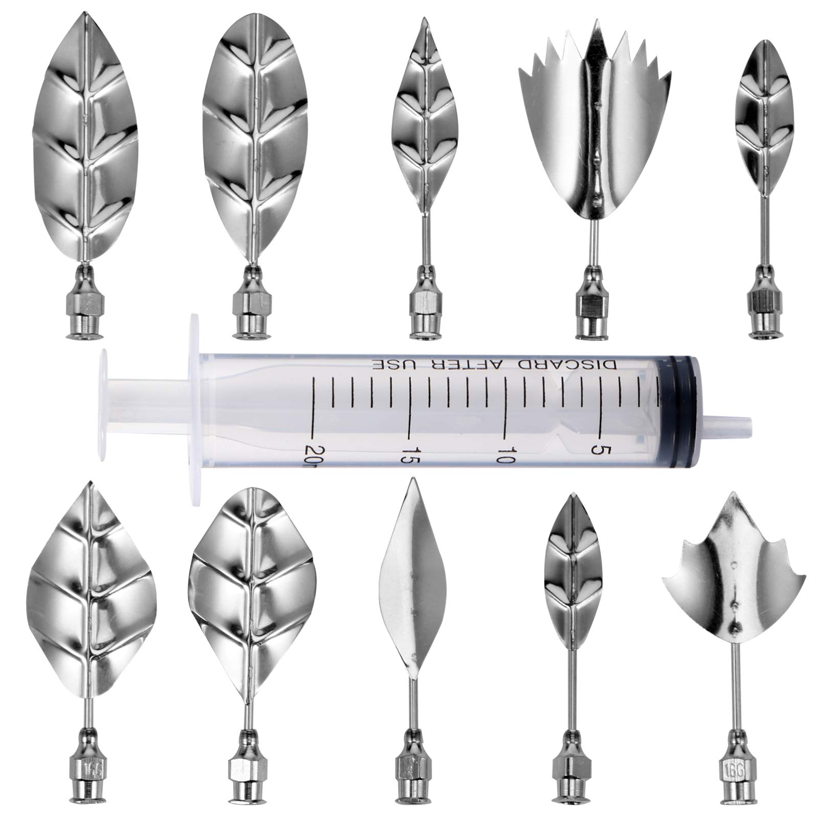 NUOBESTY 11pcs Russian Piping Tips Icing Syringe Set Stainless Steel Fondant Dry Wave Flower Frosting Tips 3D Jelly Cake Cupcake Decorating Supplies Baking Tool