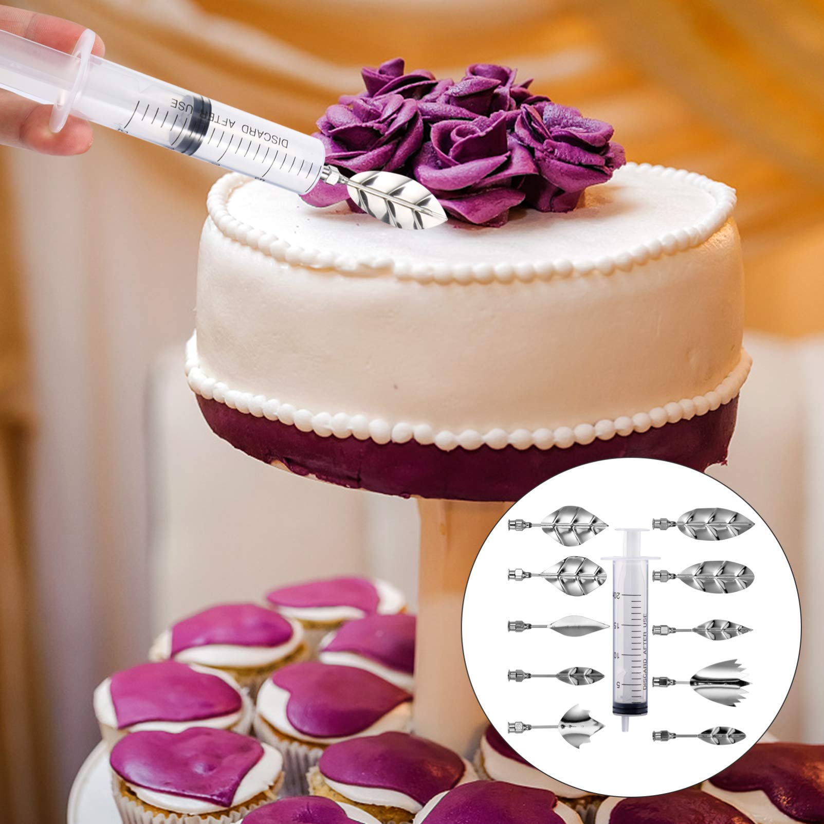 NUOBESTY 11pcs Russian Piping Tips Icing Syringe Set Stainless Steel Fondant Dry Wave Flower Frosting Tips 3D Jelly Cake Cupcake Decorating Supplies Baking Tool