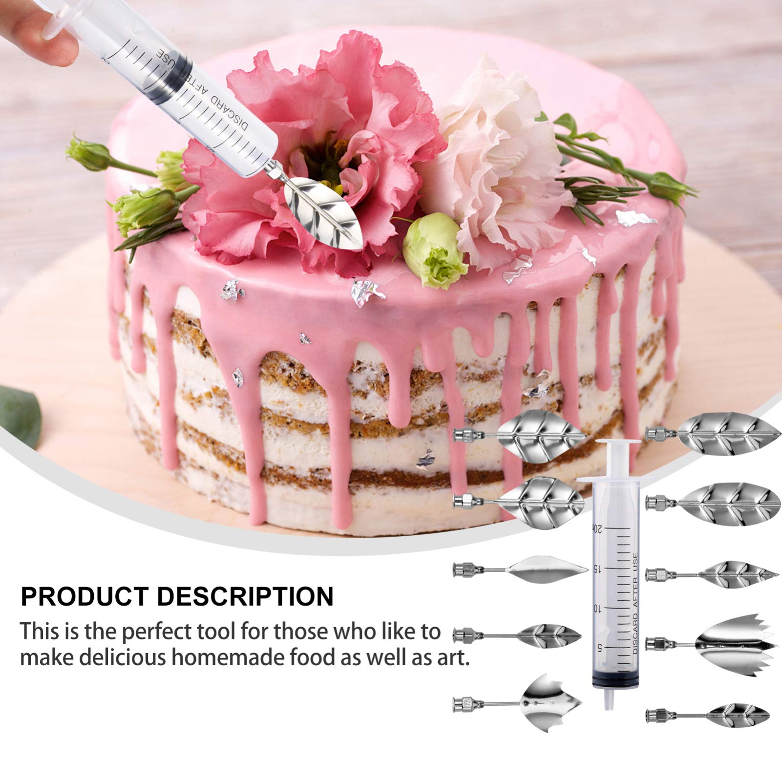 NUOBESTY 11pcs Russian Piping Tips Icing Syringe Set Stainless Steel Fondant Dry Wave Flower Frosting Tips 3D Jelly Cake Cupcake Decorating Supplies Baking Tool