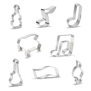 music notes cookie cutters set - 8pcs music note fondant mold musical instruments mold guitar cake toppers rock cupcake topper for kids birthday musician party baby shower party
