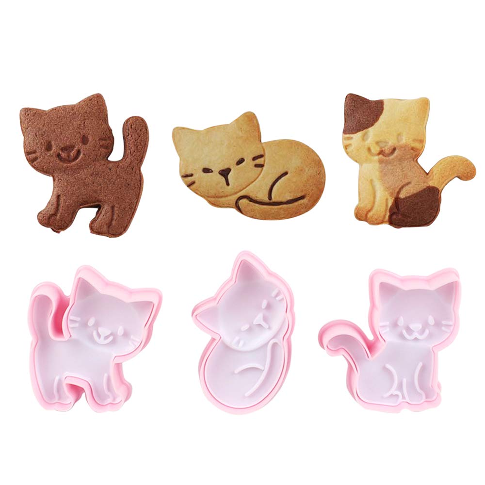 Cat Shape Animal Plunger Cookie Cutters Set, Food Grade Fondant Stamper Set